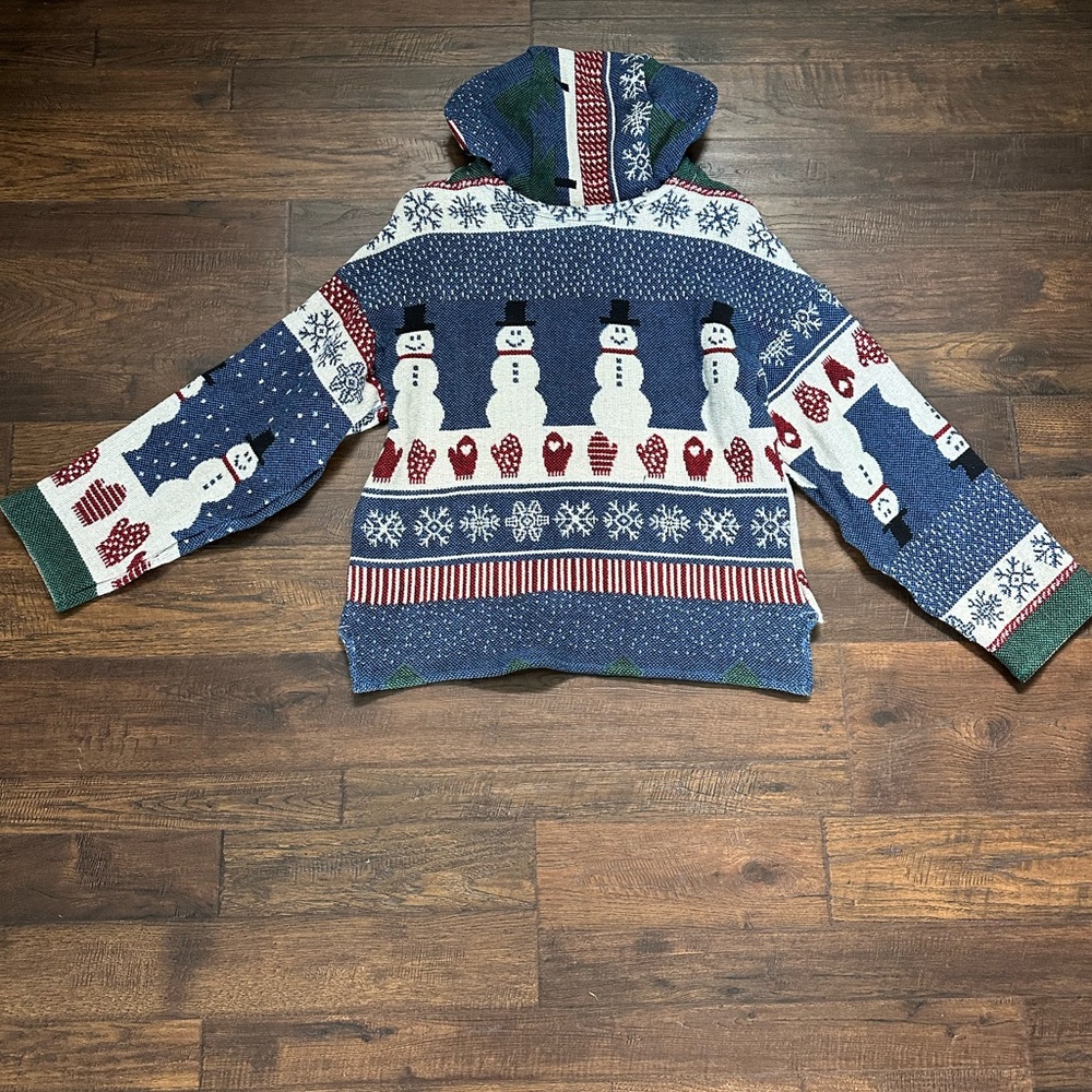 HANDMADE Snowman Snow flakes mittens red blue tapestry Hoodie by me, did my best - Picture 3 of 17
